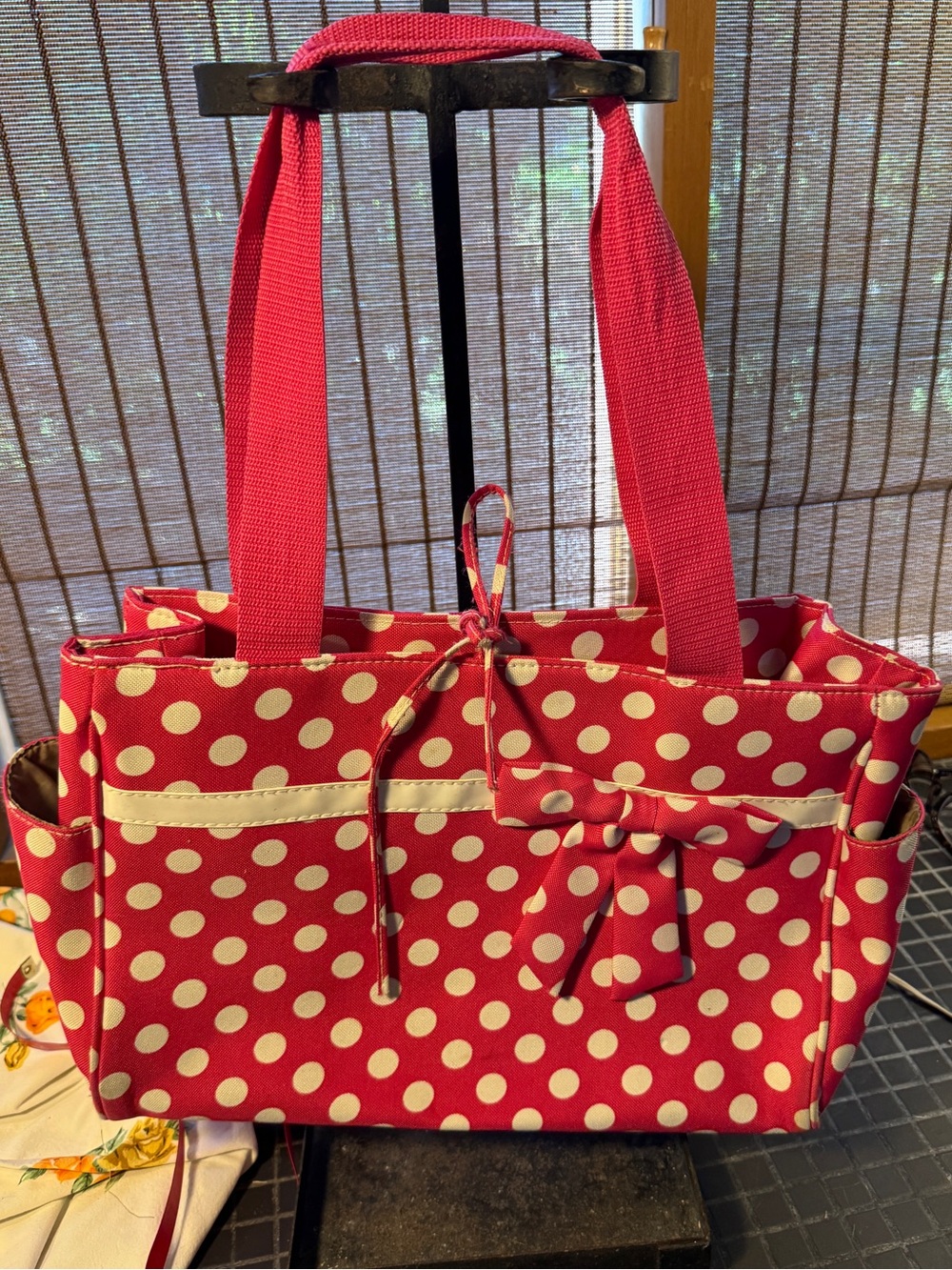 Red Polka Dot Tote Bag with Bow Accent